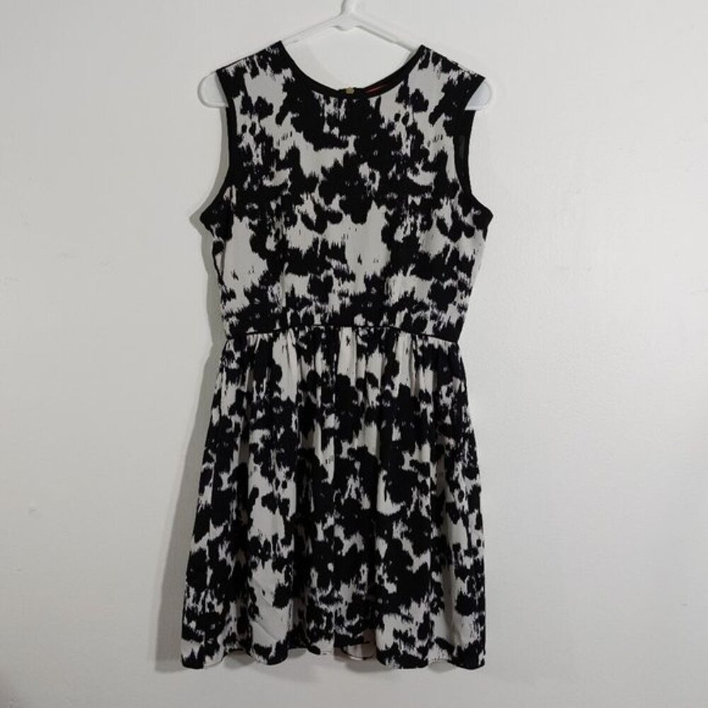 RED Saks Fifth Avenue Black White Ikat Ink Splatter Fit & Flare Dress Size XS